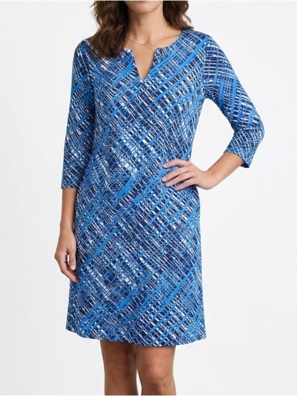 Jude Connally Megan A - Line Blue Geometric Long Sleeve Shift Dress